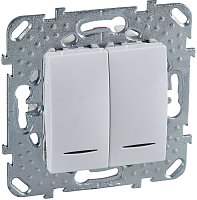 Переключатель с подсветкой без рамки Schneider Electric Unica 2-кл. проходной белый